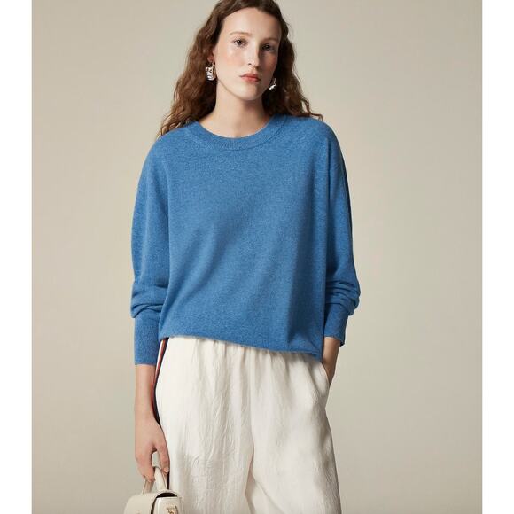 NEW J.Crew Cashmere Relaxed Crewneck Sweater Oversized Heather Twilight XXS - Picture 1 of 12